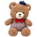 Cute Brown Teddy Bear with Beret & Checkered Outfit